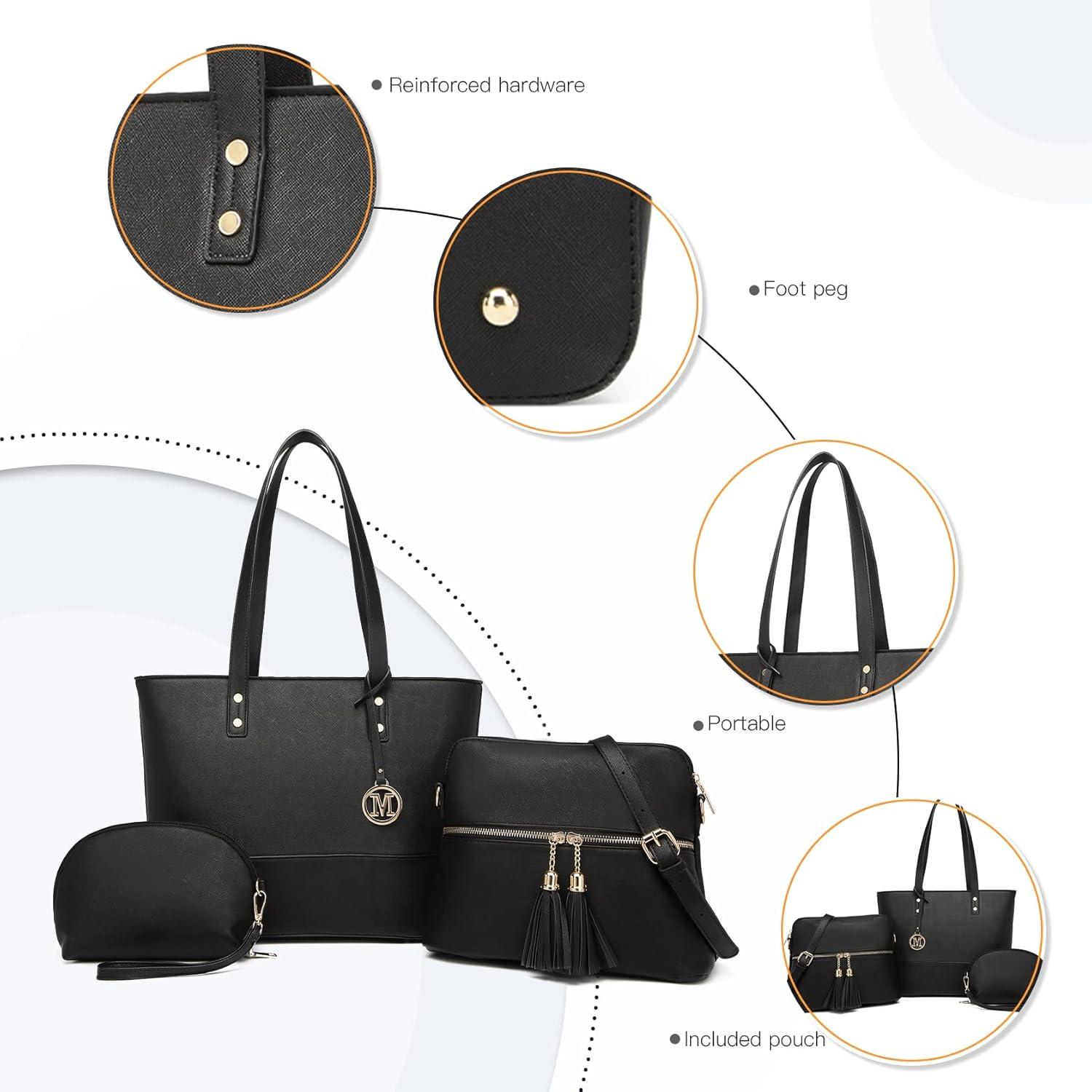 Schwarze Schultertasche Damen Set Quaste groß Crossbody Vintage