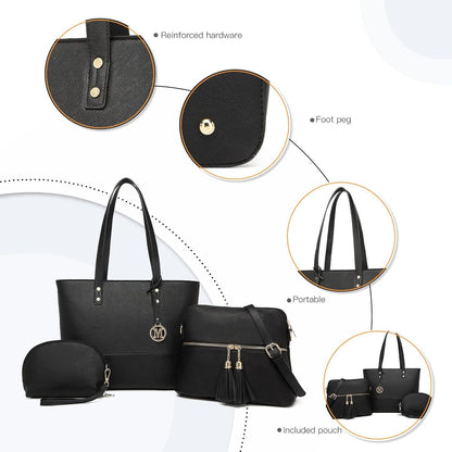Schwarze Schultertasche Damen Set Quaste groß Crossbody Vintage