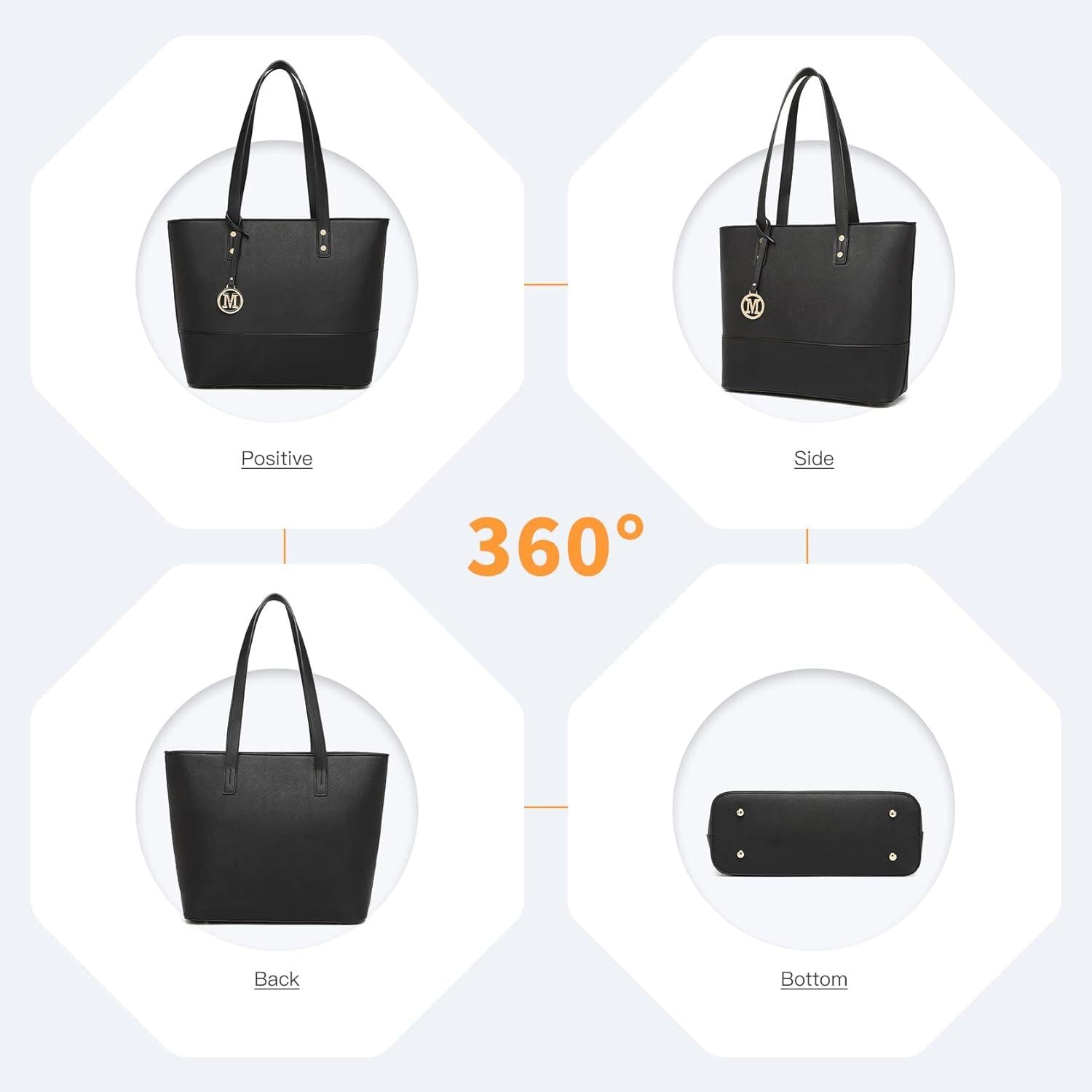 Große Damen Schultertasche 3tlg. Set Schwarz Kontrastfarbe & Quaste Vintage Stil