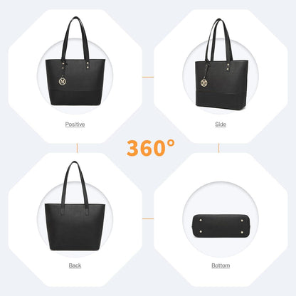 Große Damen Schultertasche 3tlg. Set Schwarz Kontrastfarbe & Quaste Vintage Stil
