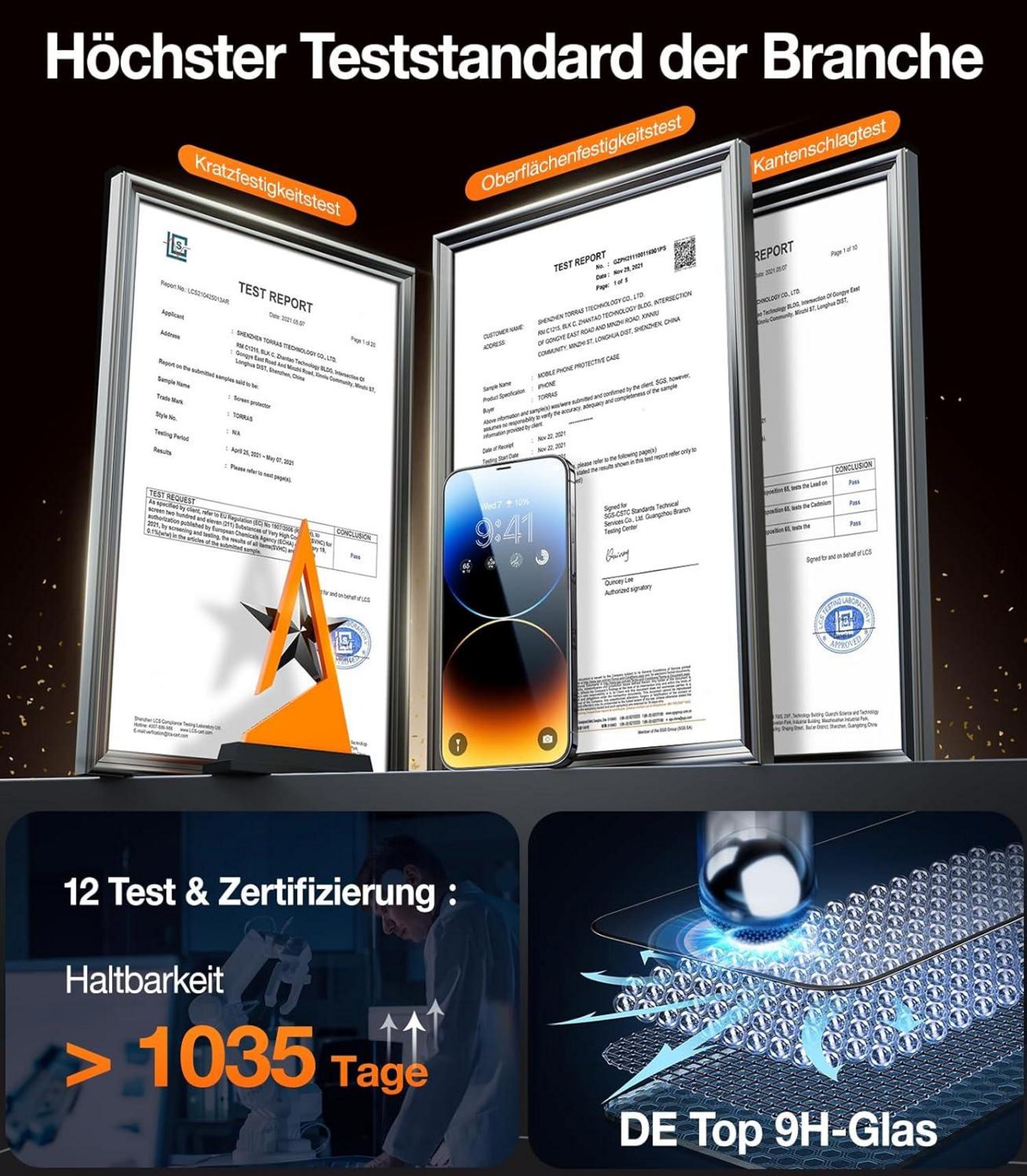 TORRAS iPhone 14 Pro Max Panzerglas Schutzfolie 9H