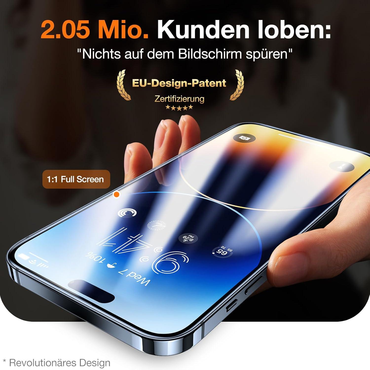 TORRAS iPhone 14 Pro Max Panzerglas Schutzfolie 9H Transparent