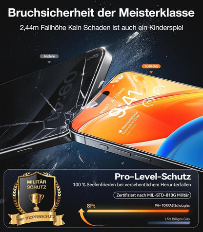 TORRAS Panzerglas iPhone 14 Pro Schutzfolie 9H Glas Transparent
