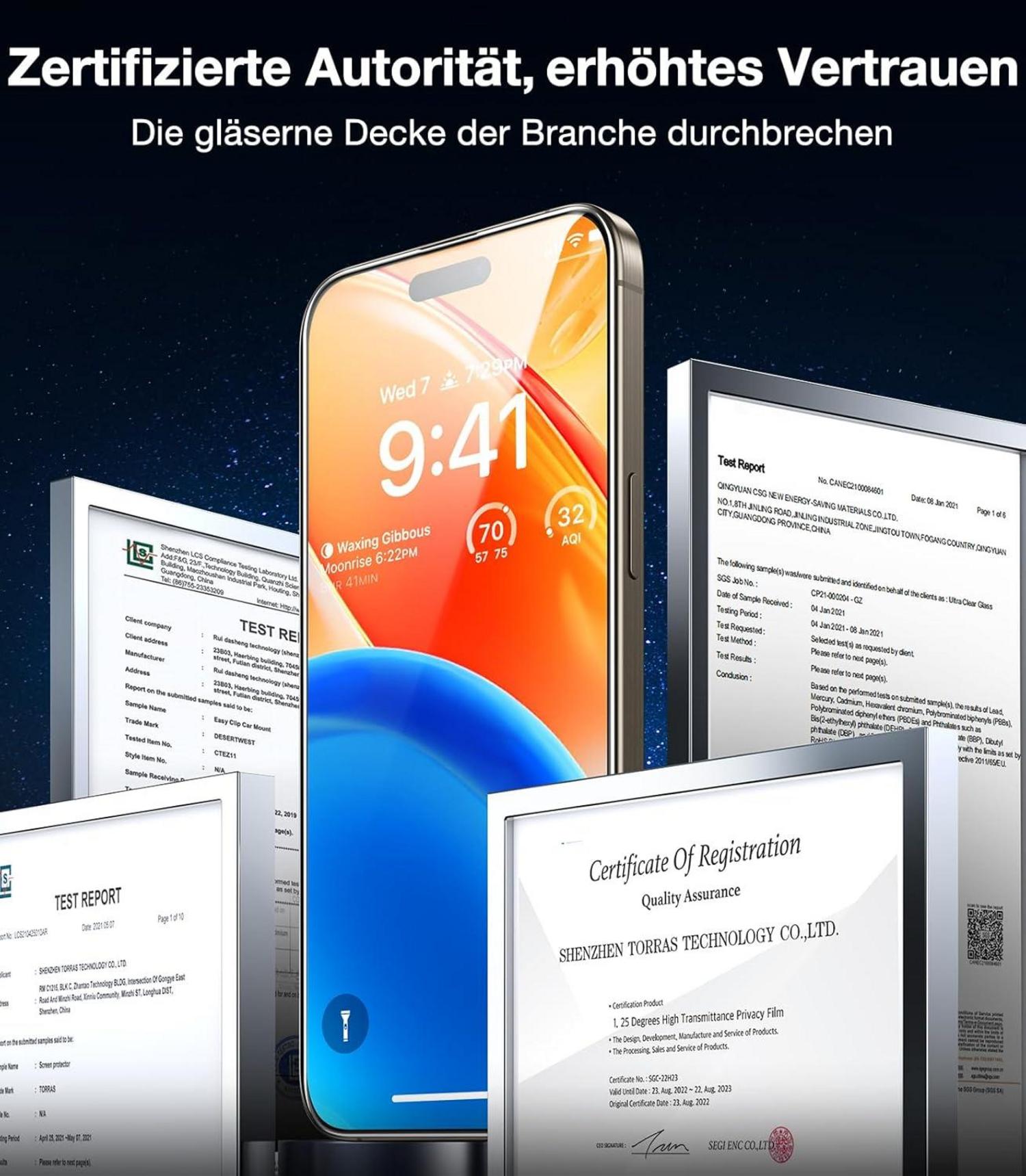 TORRAS iPhone 14 Pro Panzerglas Schutzfolie 9H Glas Full Screen Transparent