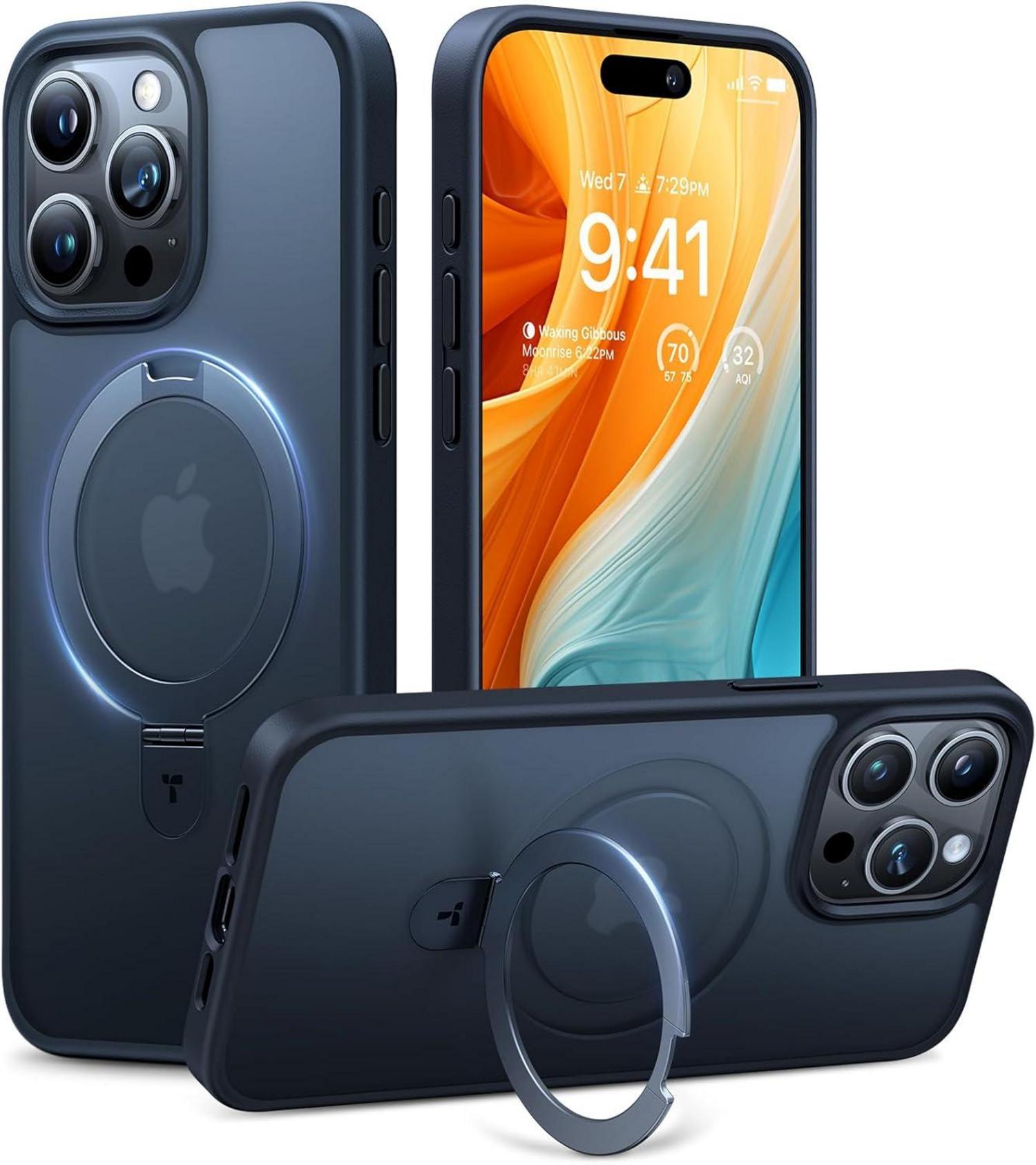 Magnetring iPhone 14 Pro Hülle MagSafe-Ständer Stoßfest Case Schwarz