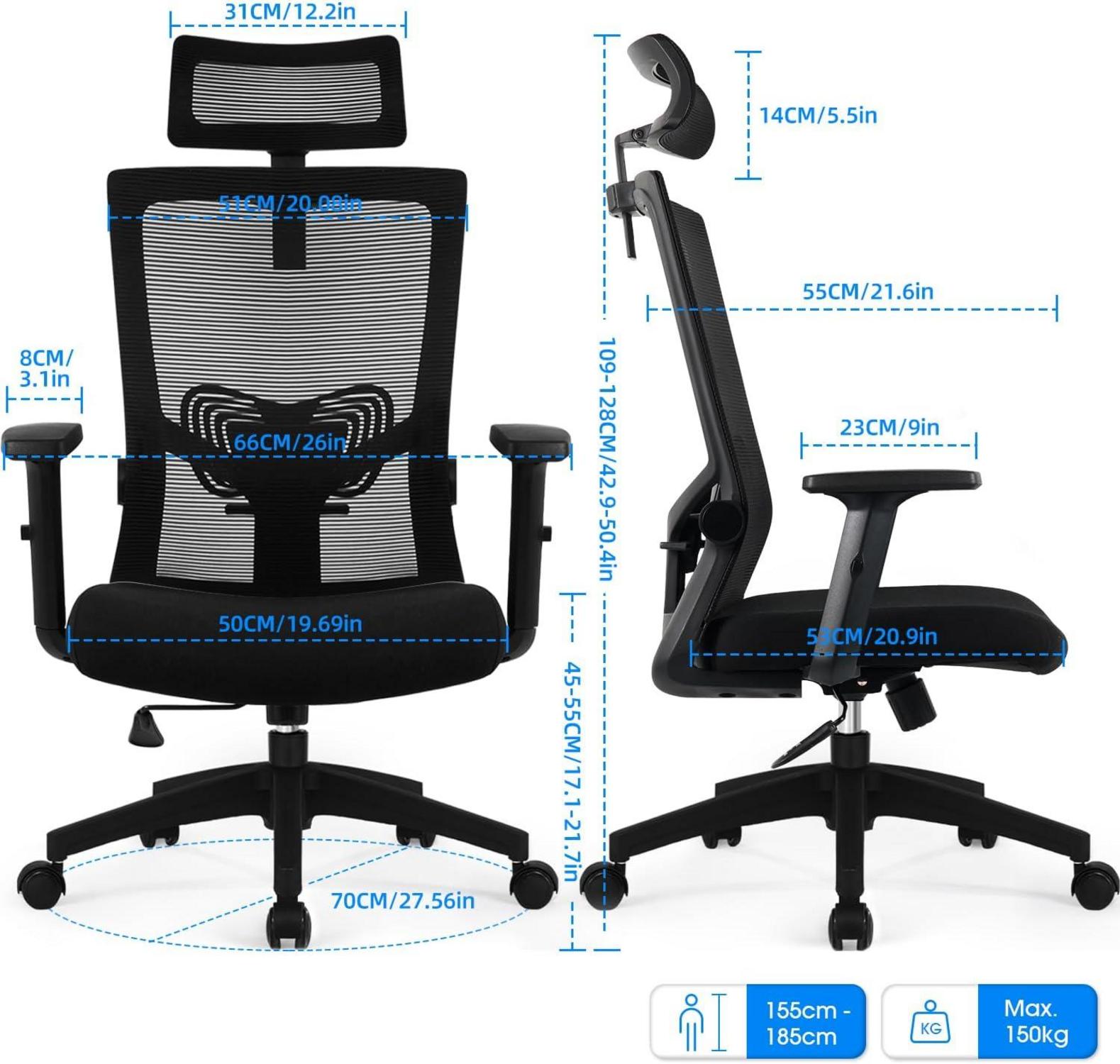 Ergonomischer Bürostuhl mit verstellbarer Kopfstütze & Armlehnen