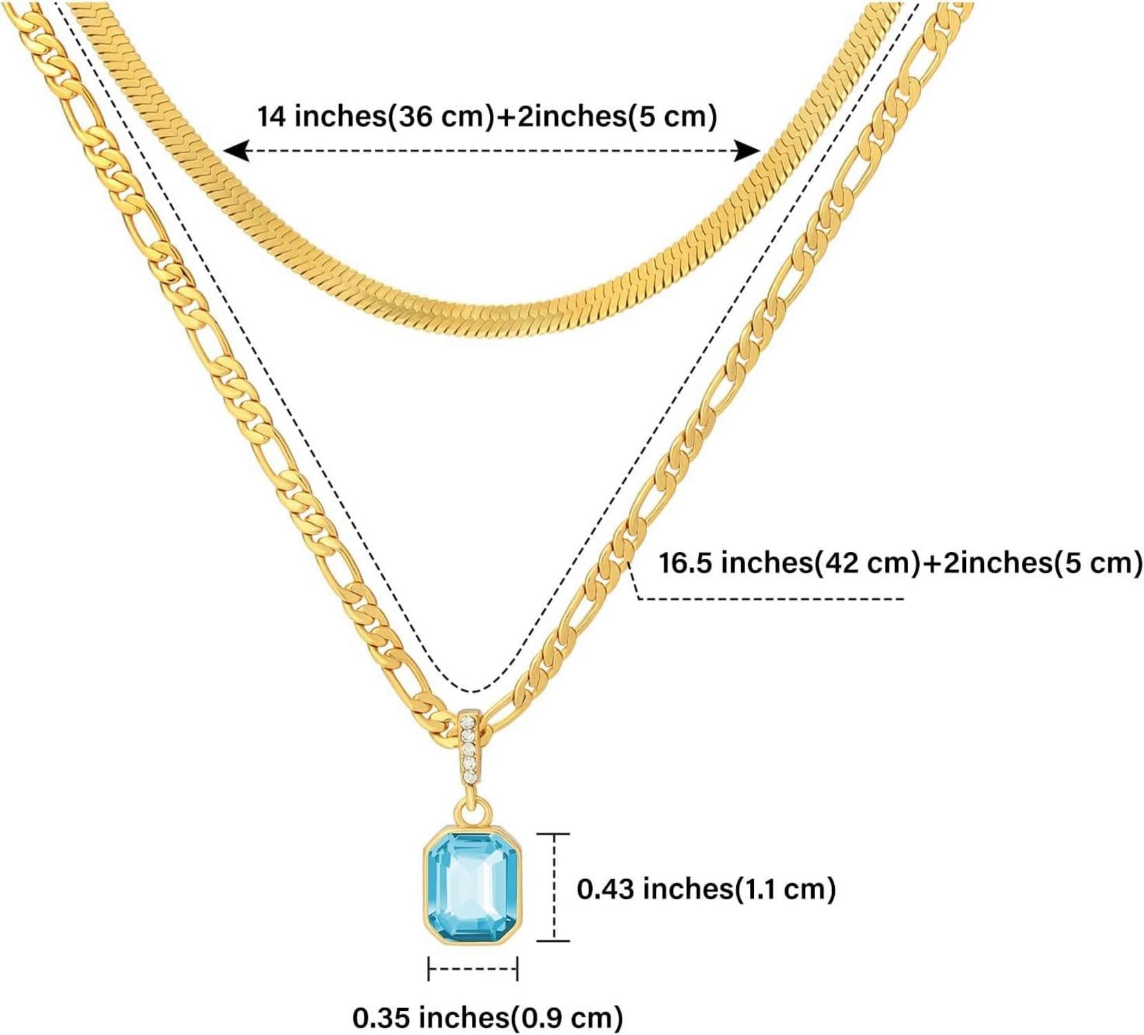 Goldene Geschichtete Halskette mit Kristallanhänger, 18