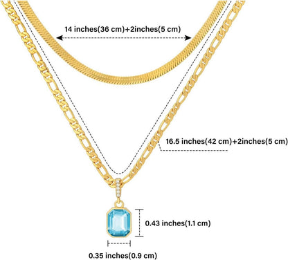 Goldene Geschichtete Halskette mit Kristallanhänger, 18