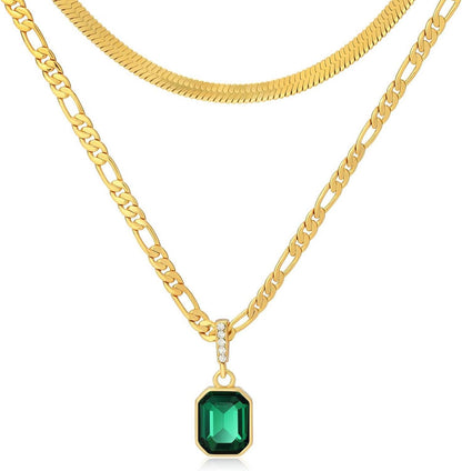 Goldene Geschichtete Ketten Halsketten mit Kristallanhänger 18KGold