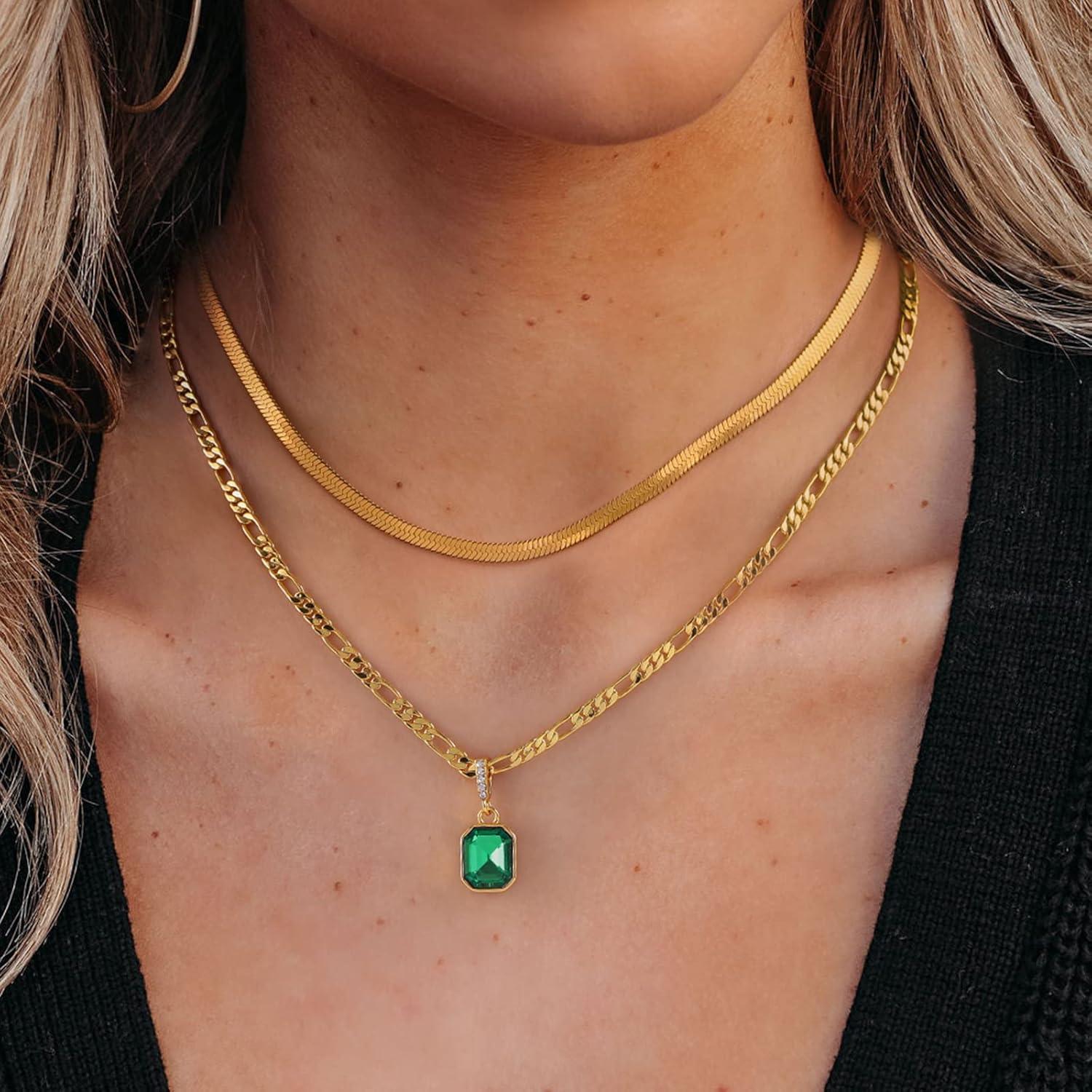 Goldene Geschichtete Ketten Halsketten mit Kristallanhänger 18KGold