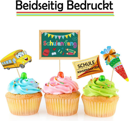 12 Stück Einschulung Cupcake Topper Deko Schultüte