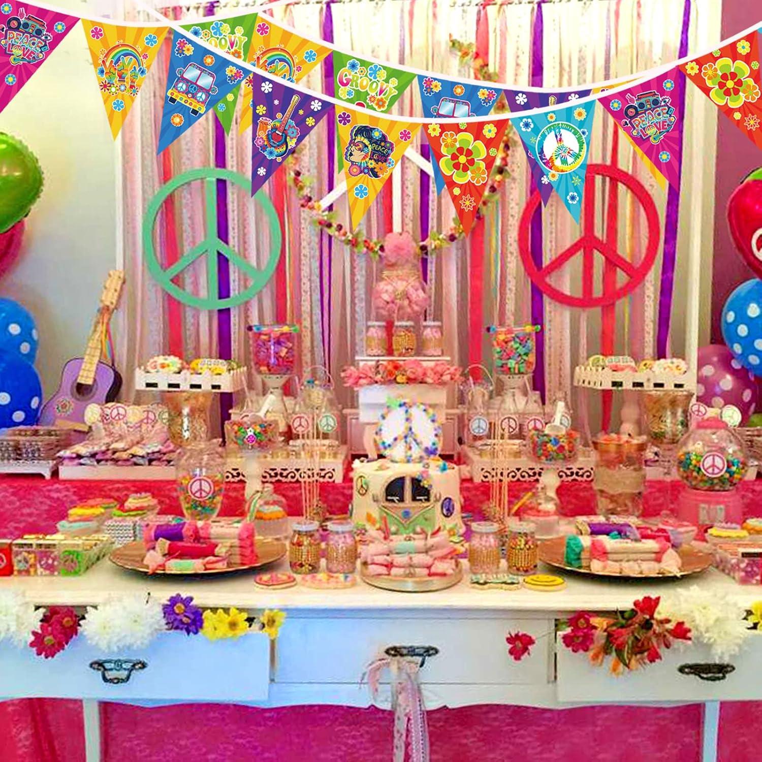 60er Hippie Party Wimpelkette Banner Flower Power Retro Decor