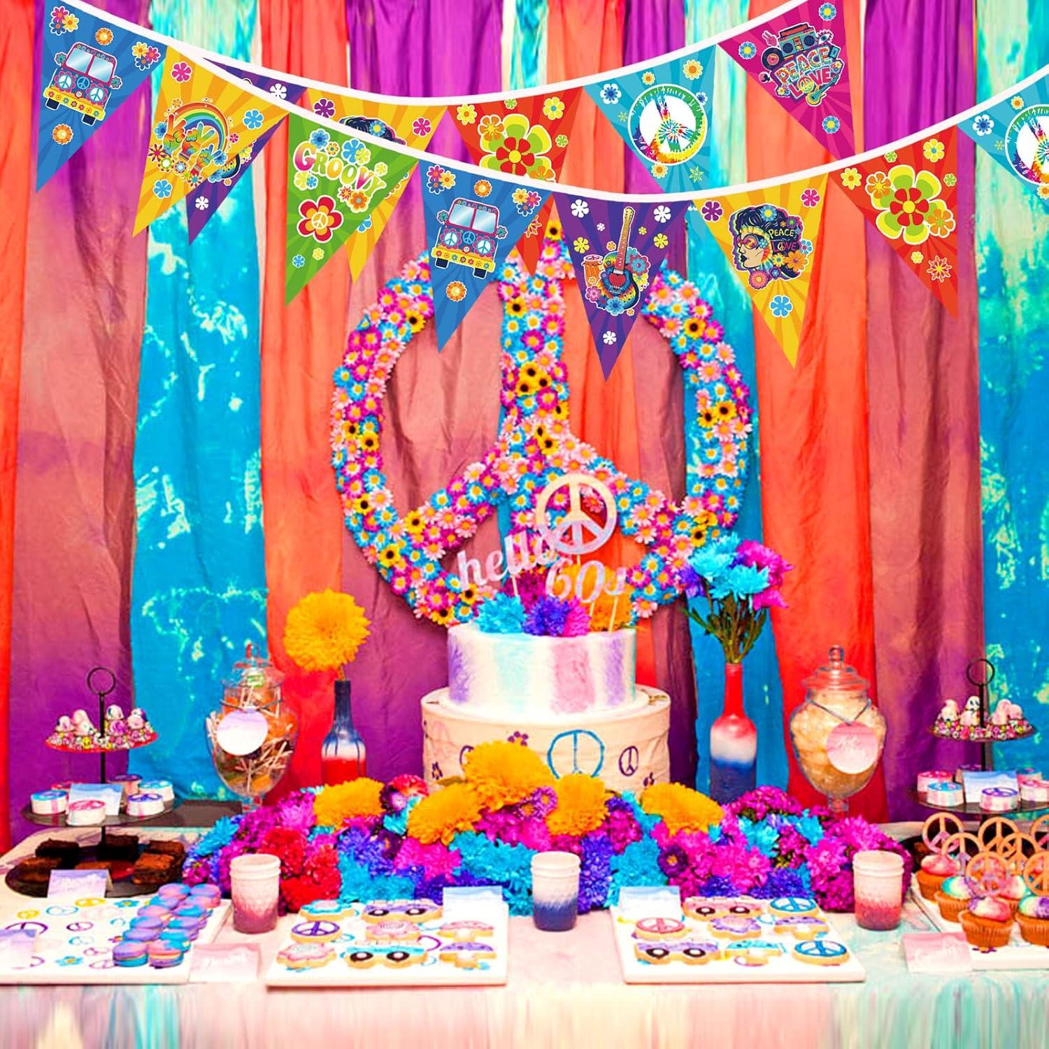 60er Jahre Hippie Thema Party Wimpelkette Banner Flower Power