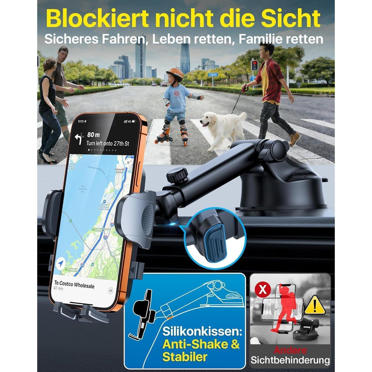 Handyhalterung Auto 360° Drehbar – Starker Saugnapf & Lüftung