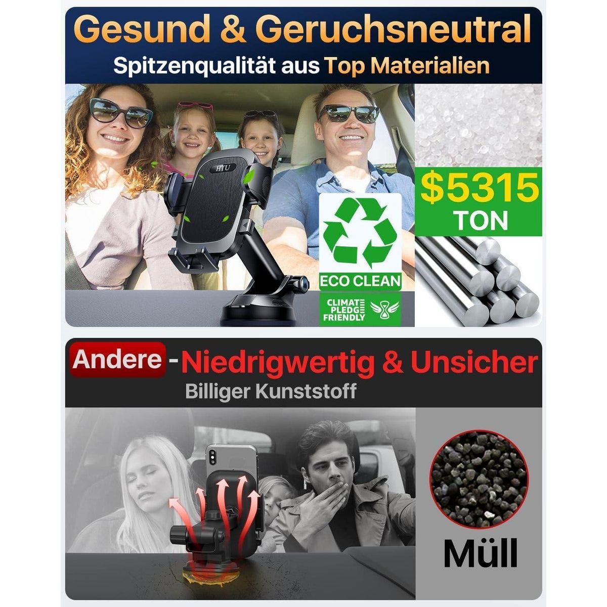 Handyhalterung Auto 360° Drehbar – Starker Saugnapf & Lüftung