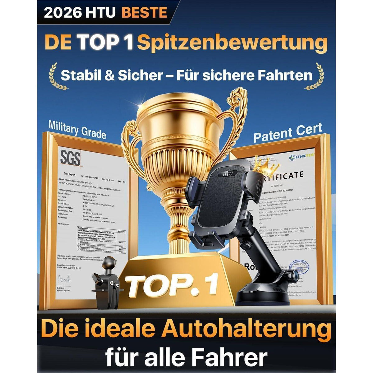 Handyhalterung Auto 360° Drehbar – Starker Saugnapf & Lüftung