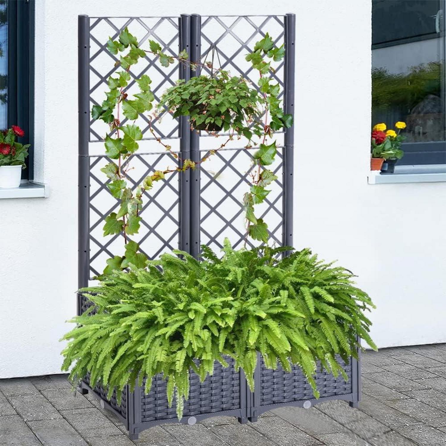 Mingone Rankkasten Hochbeet mit Rankgitter Graublau 80x40x136cm