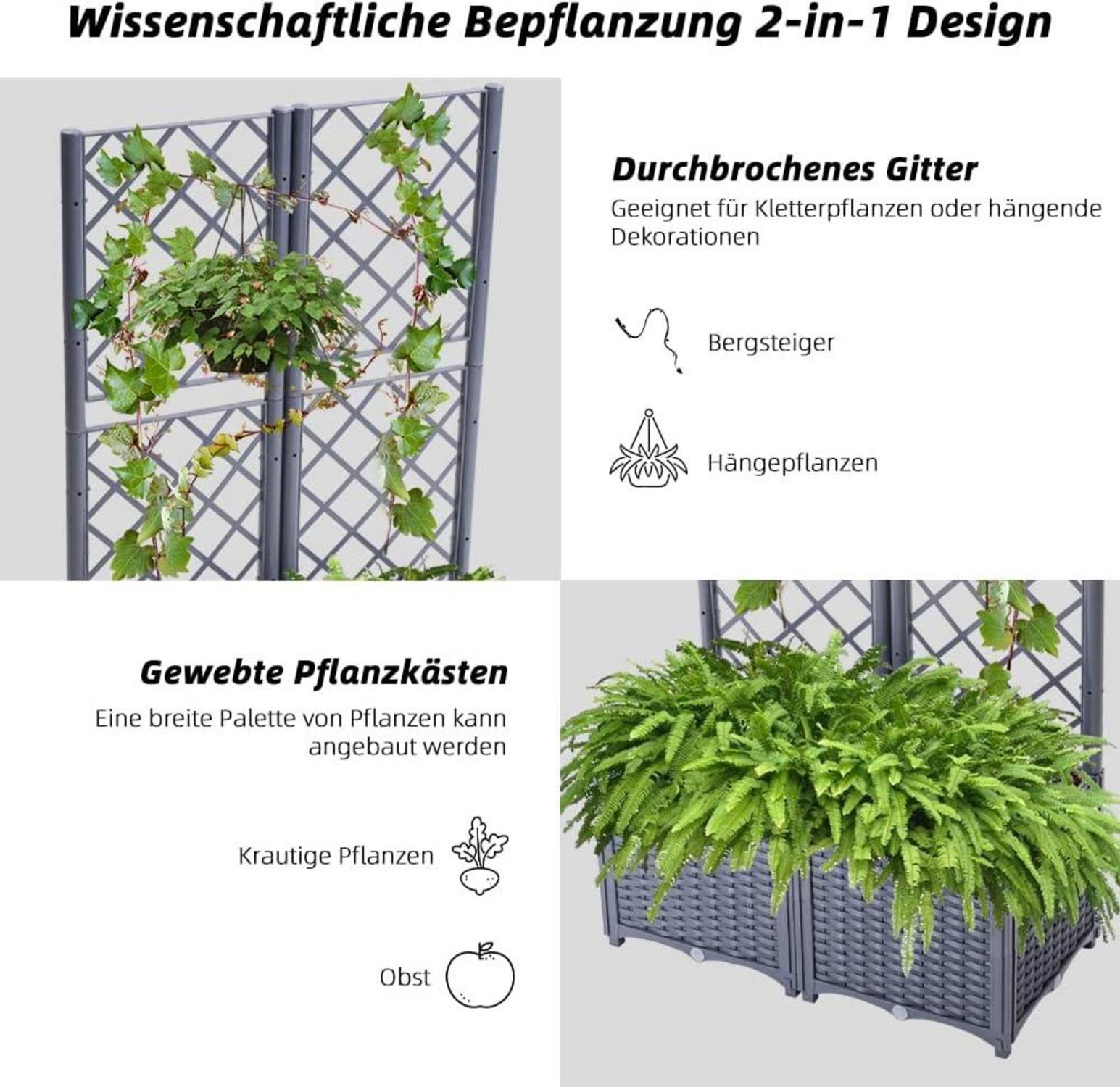Hochbeet Pflanzgefäß Rankkasten mit Rankgitter für 2 Pflanzgefäße