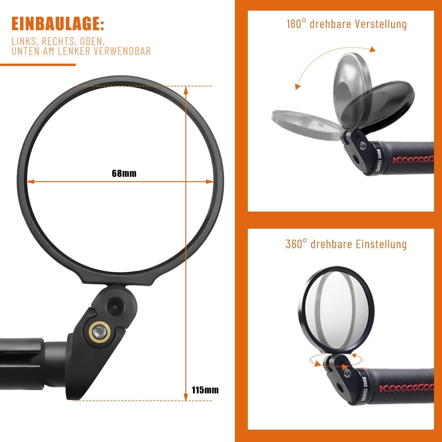 2er Set Fahrradspiegel für E-bike, Lenkerendenspiegel, 360° schwenkbar, konvex