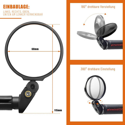 2er Set Fahrradspiegel für E-bike, Lenkerendenspiegel, 360° schwenkbar, konvex