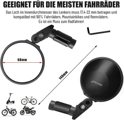2er Set Fahrradspiegel Lenkerendenspiegel für E-Bike 17,4–22mm Lenker