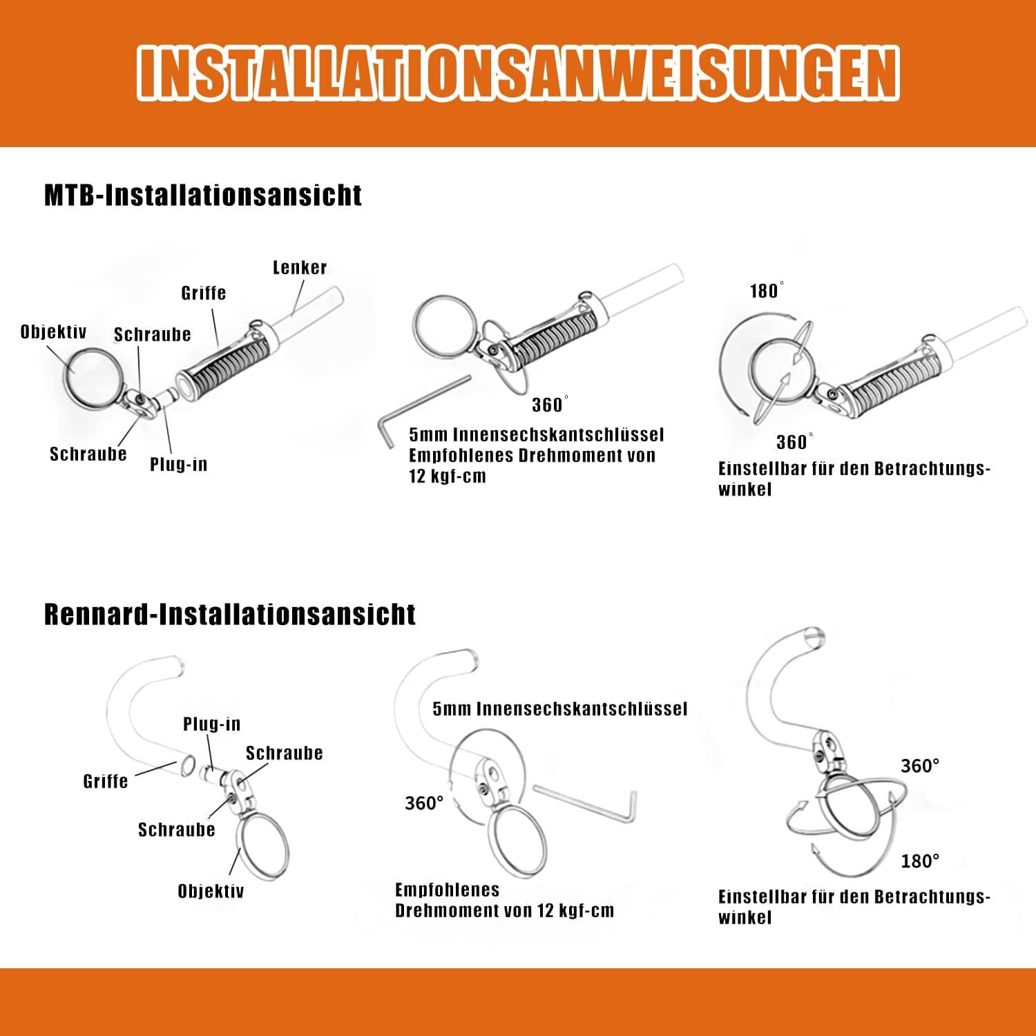 2er Set Fahrradspiegel für E-bike, Lenkerendenspiegel, 360° schwenkbar, konvex