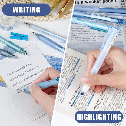 Gelschreiber Set 12er-Pack Schwarz + 1 Pastell Textmarker - Schreibset Büro