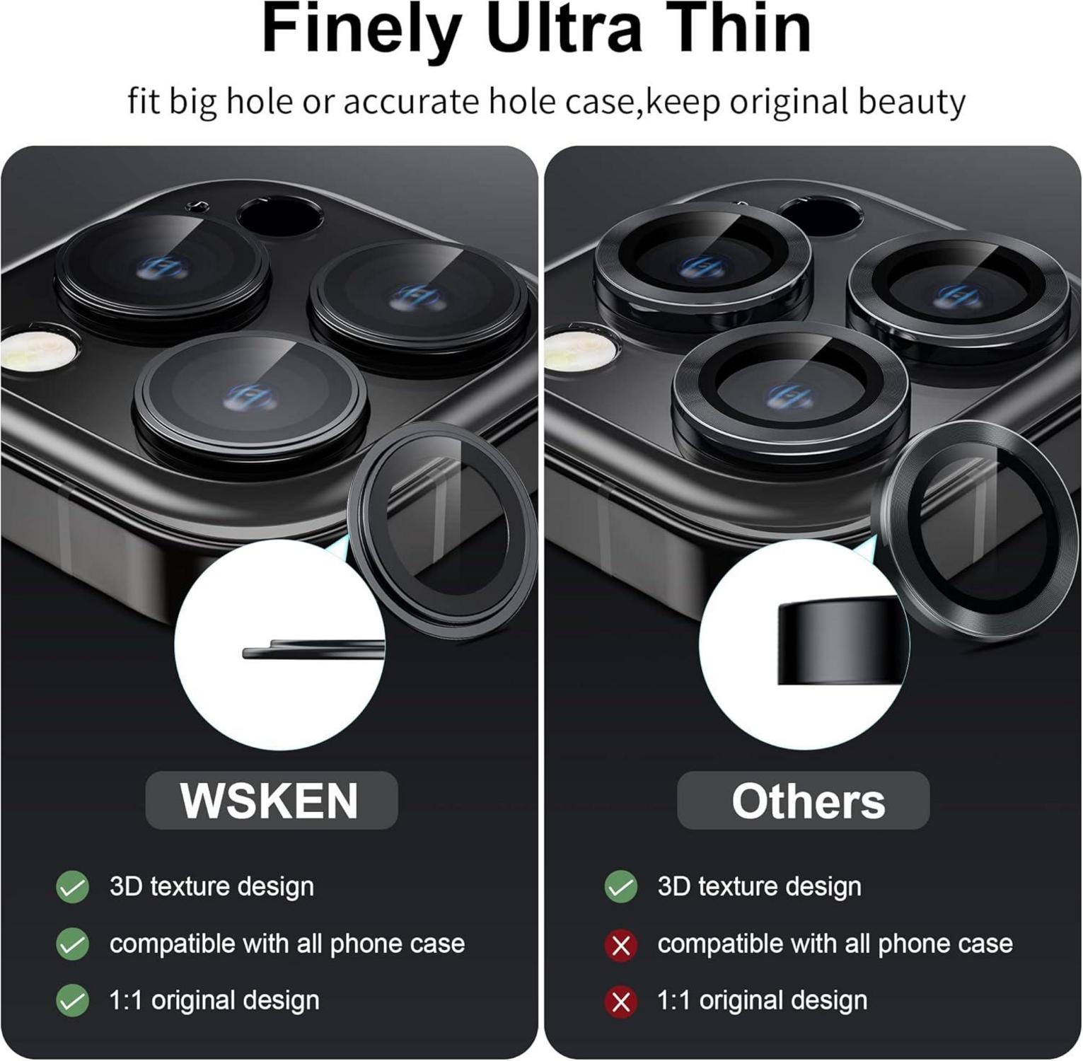 WSKEN iPhone 14 Pro/14 Pro Max Kamera Schutzglas 9H HD Schwarz