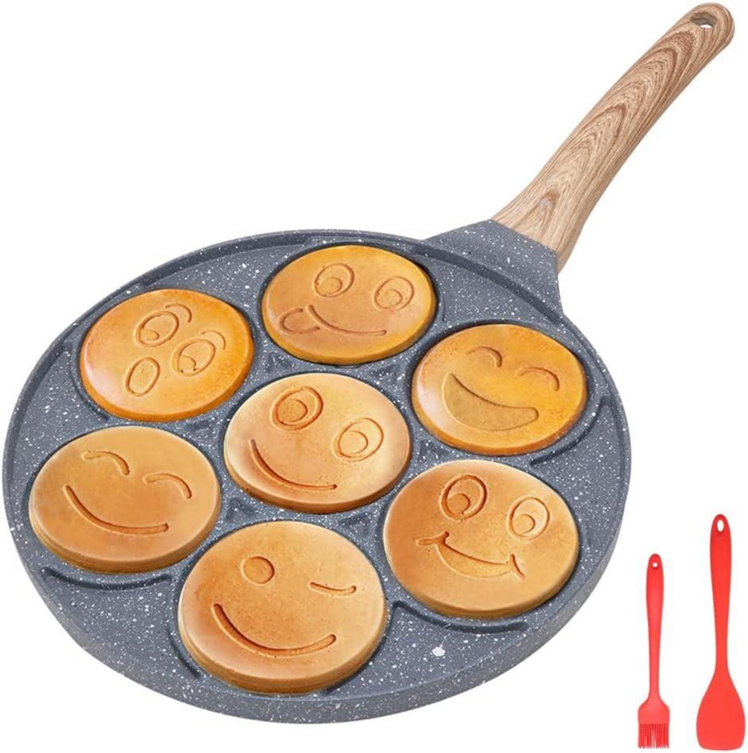 Antihaft Pancake Pfanne Induktion, 7 Löcher Smiley Gesichter