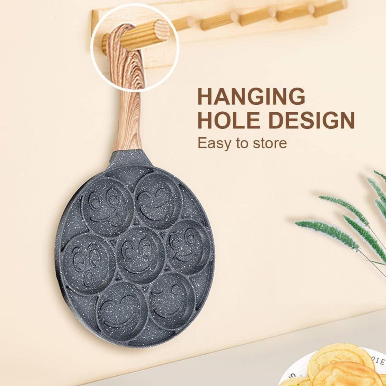 Bobikuke Pancake Pfanne Induktion 7 Löcher Smiley-Gesichter 26cm - Schwarz