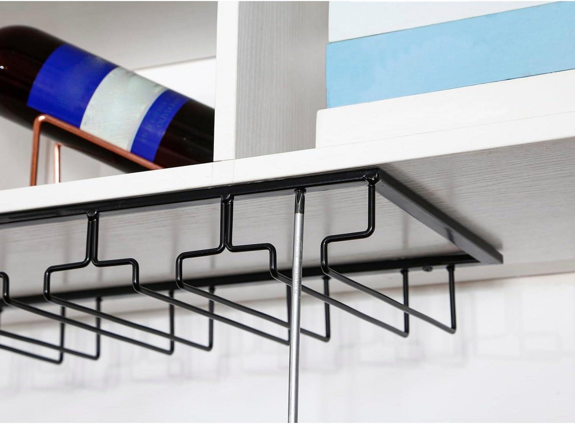 YunNasi Weinglashalter Schwarz Metall 4 Reihige Gläserhalter Unter Schrank 2 Stück