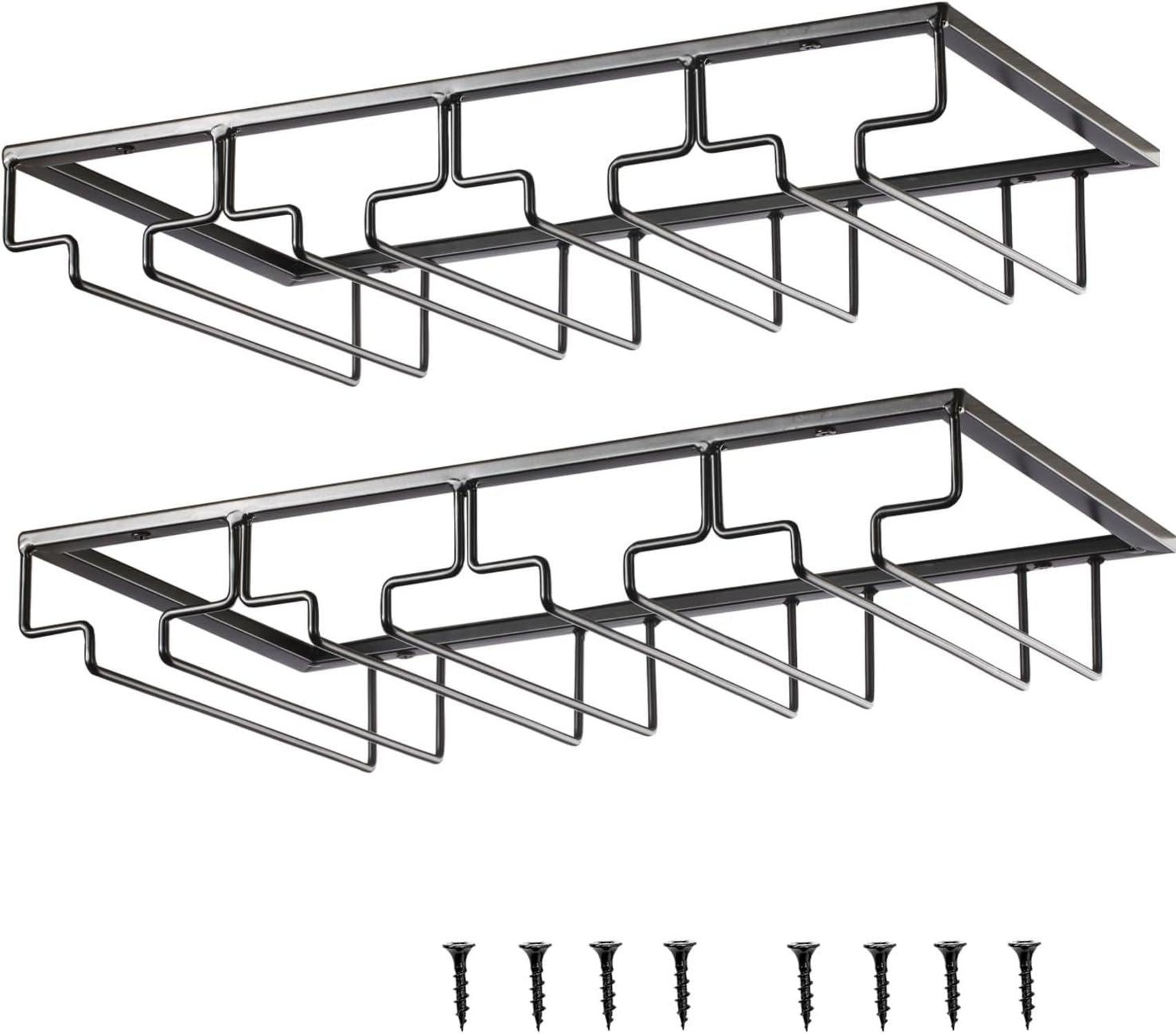 YunNasi Weinglashalter Schwarz Metall 4 Reihige Gläserhalter Unter Schrank 2 Stück