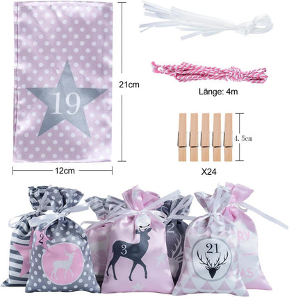 DIY Adventskalender Set 24 Stoffsäckchen zum Befüllen XXL 12x21,5cm