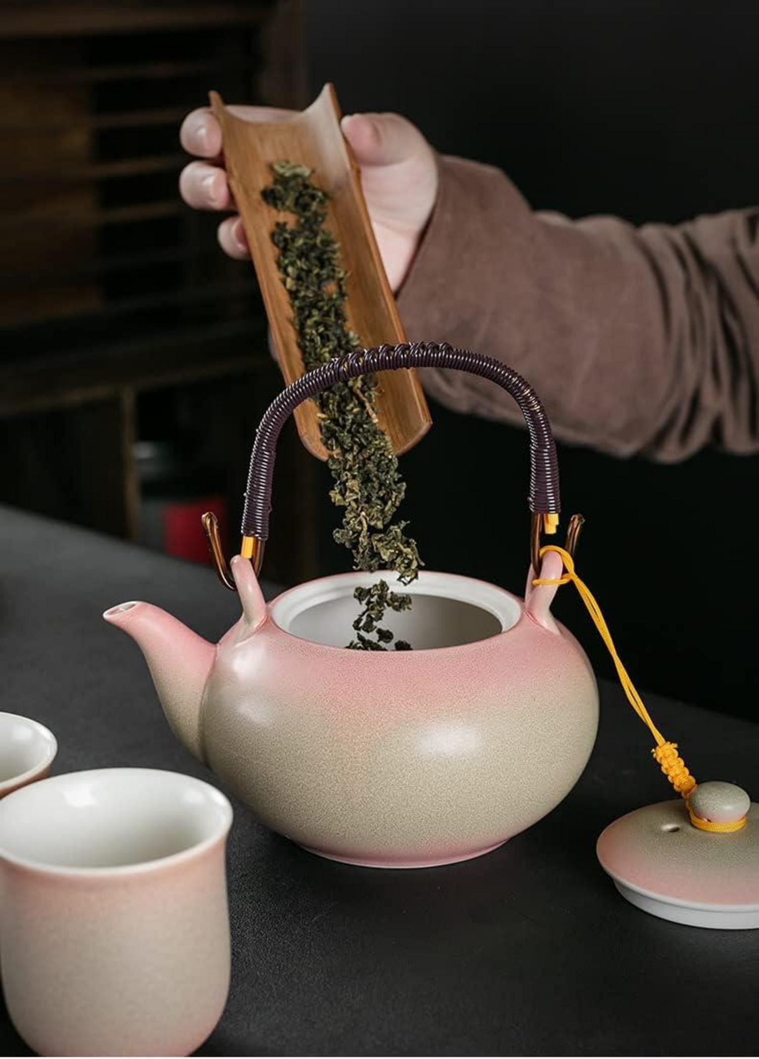 Chinesisches Tee Set Keramik 600ml Teekanne 6 Tassen 120ml Kungfu Tee Rose