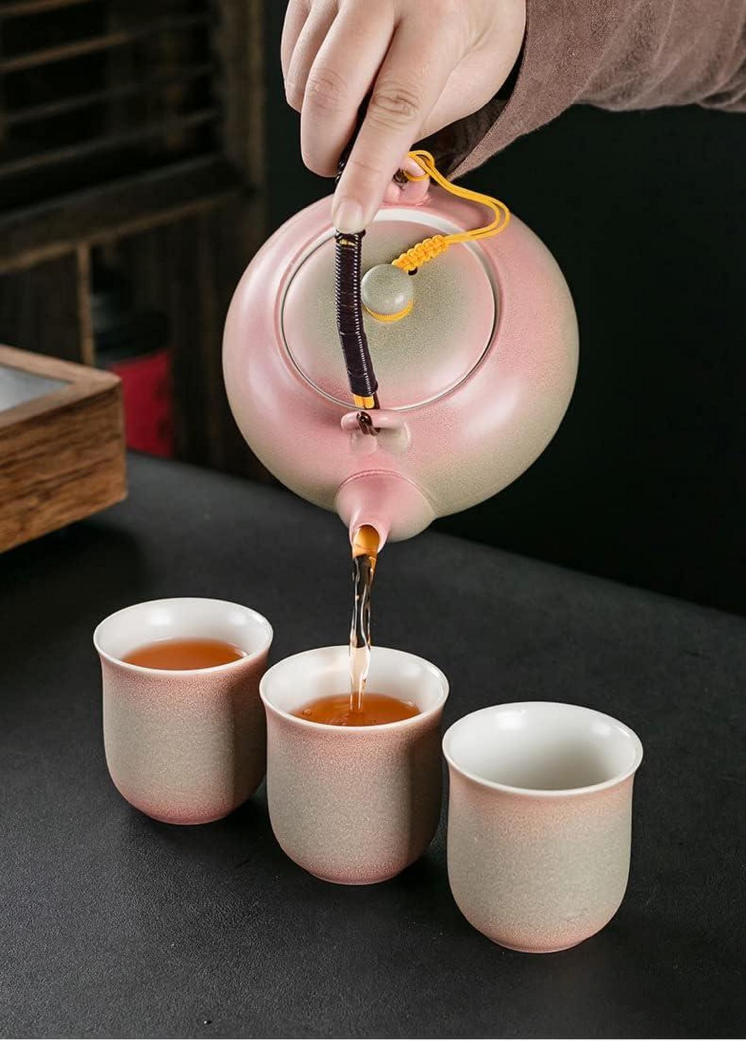 Chinesisches Tee Set Keramik 600ml Teekanne 6 Tassen 120ml Kungfu Tee Rose