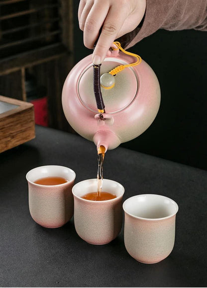 Chinesisches Tee Set Keramik 600ml Teekanne 6 Tassen 120ml Kungfu Tee Rose