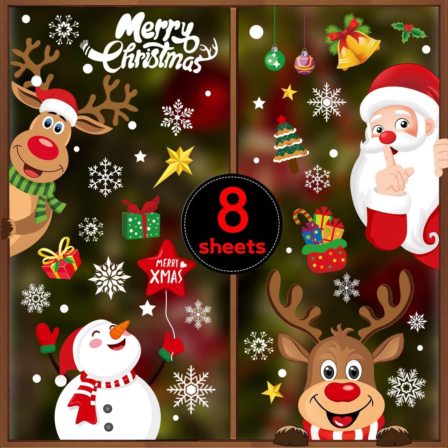 Weihnachten Fensteraufkleber Schneeflocken Santa Claus Elch 256 Stück 20x30cm