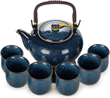 Chinesisches Teeset aus Keramik 600ml Teekanne 6 Tassen Blau
