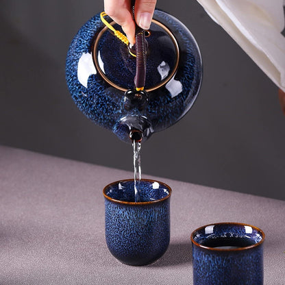 Chinesisches Teeservice Set Keramik 700 ml Teekanne, 6 Tassen 120 ml