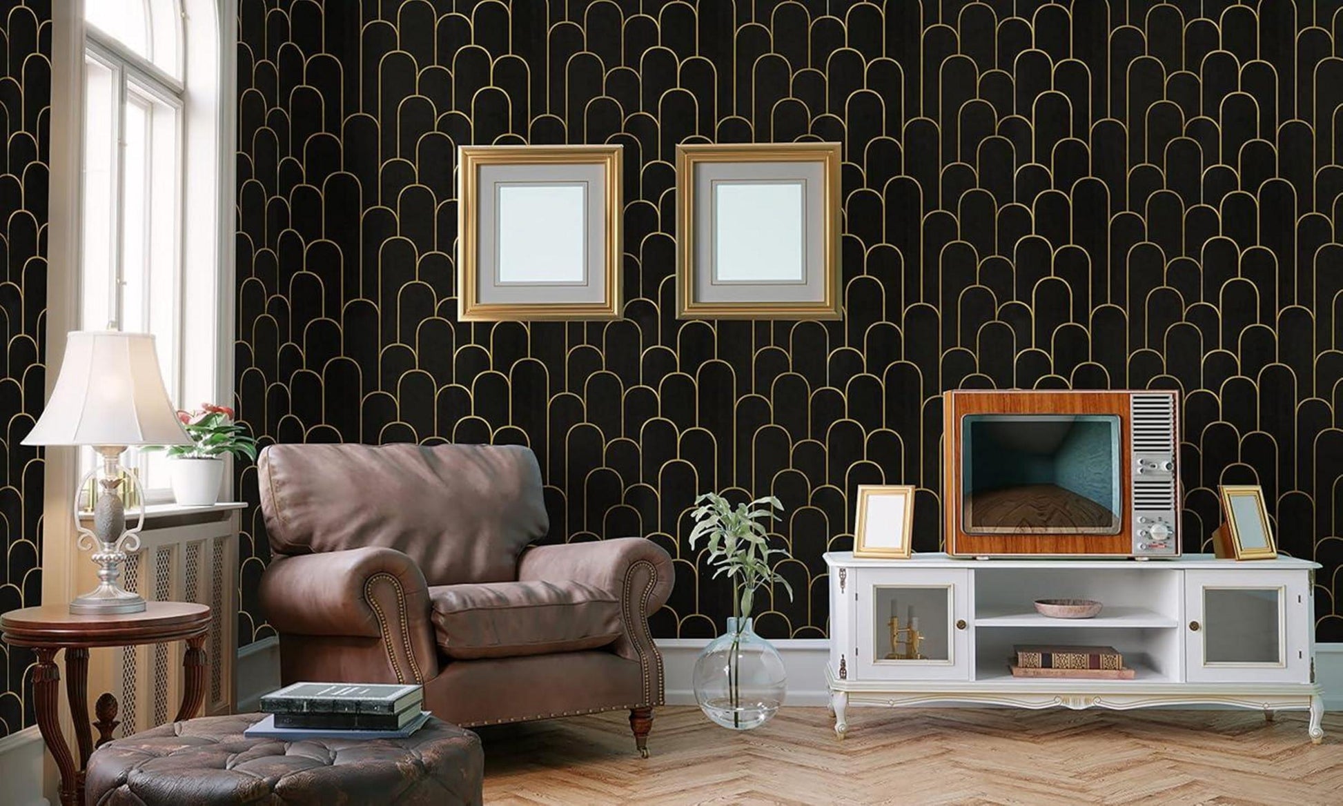 Klebefolie Geometrische Muster Schwarz Gold 44×300cm Selbstklebende