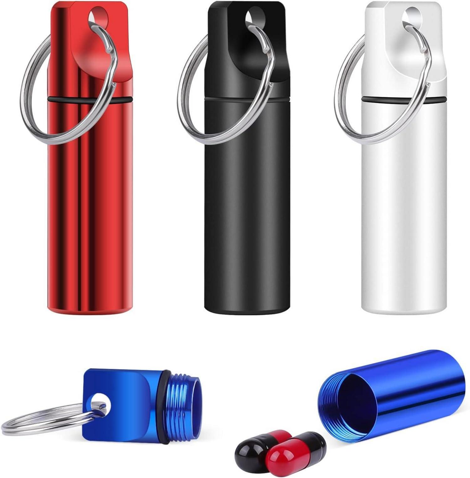 4er Pack Wasserdichte Pillendose mit Schlüsselanhänger, Mini