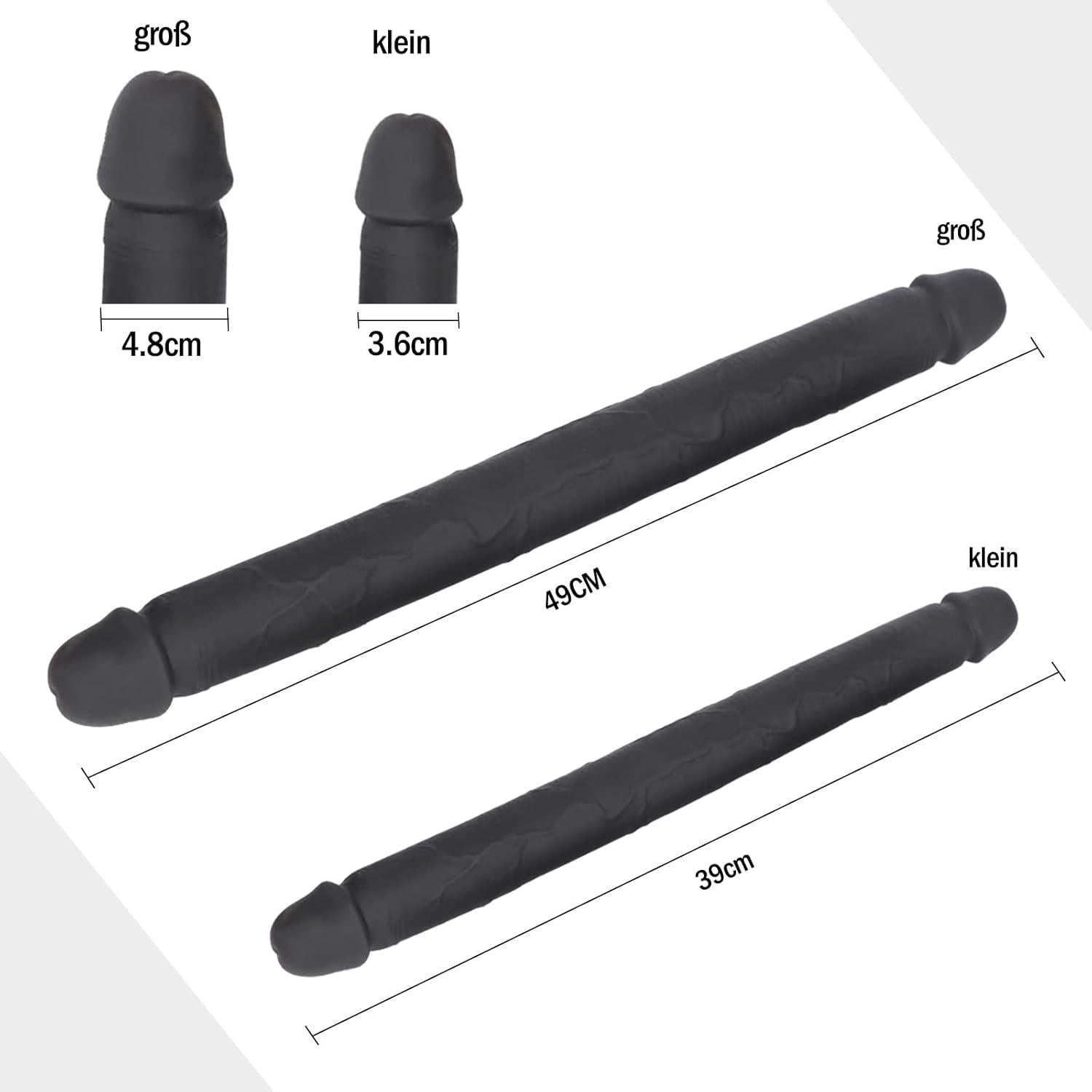 BDSMJOY XXL Silikon Doppeldildo, Realistischer Double Dildo, hautfreundlich, wasserdicht, 49 cm lang