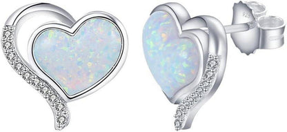 Opal Ohrringe Silber Damen Stecker Herzstein Zirkonia Geschenke