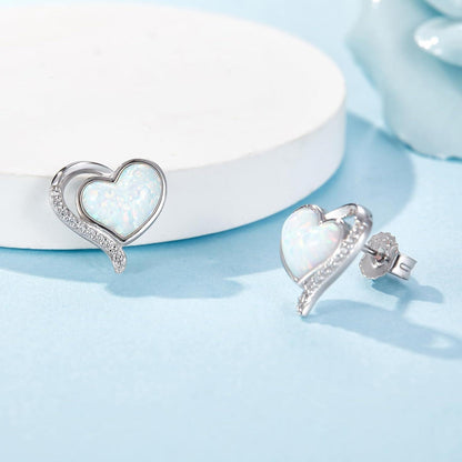 Opal Ohrringe Silber Damen Stecker Herzstein Zirkonia Geschenke