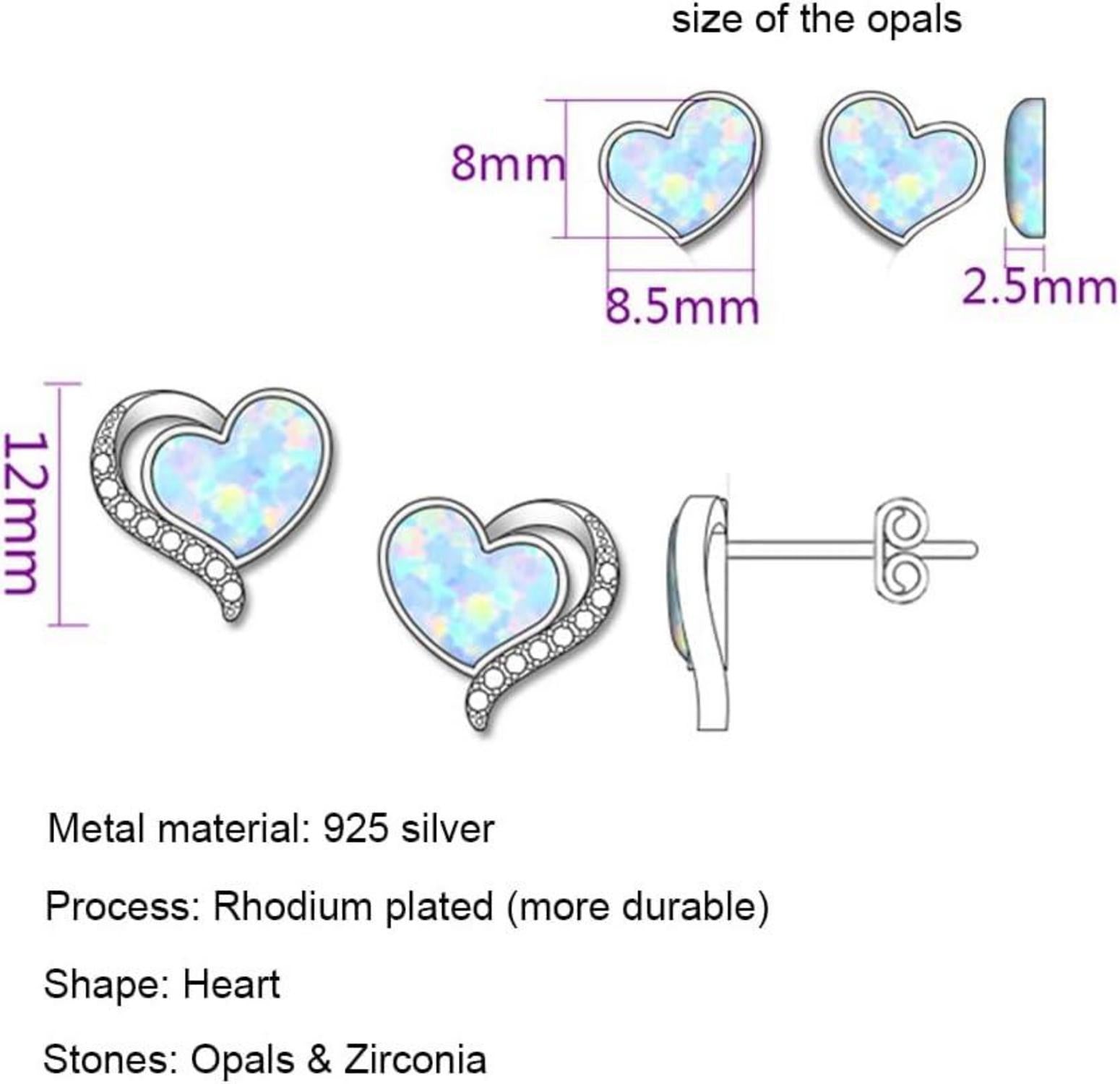 Opal Ohrringe Silber Damen 925 Herz Stein Zirkonia Geschenke