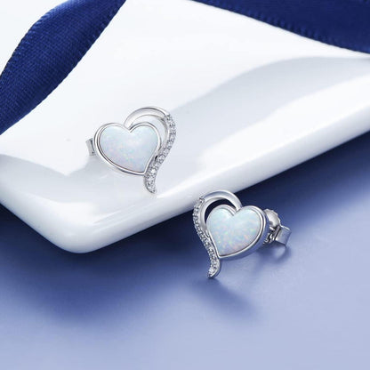 GW Opal Silber Ohrringe Damen 925 Zirkonia Herz Geschenke