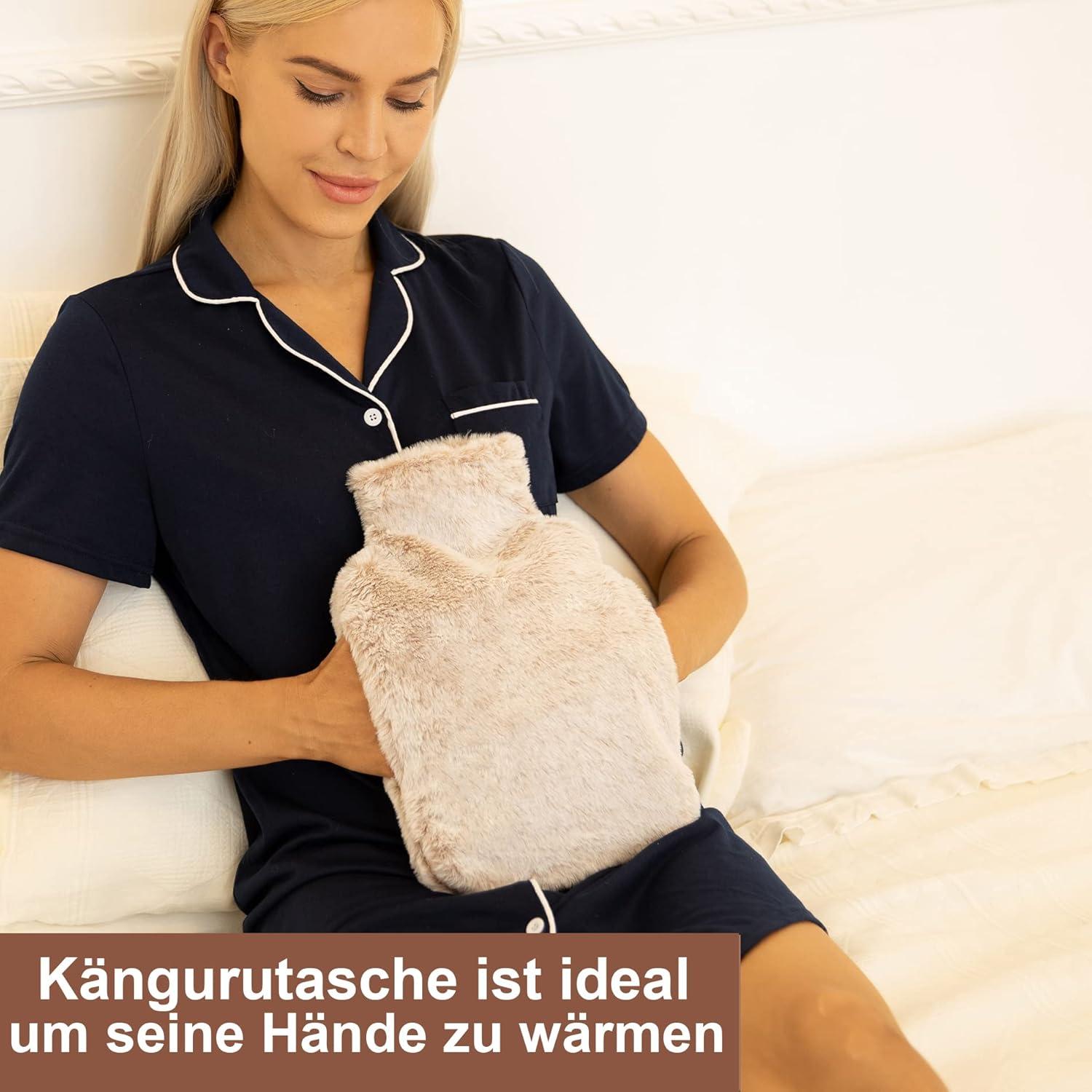 Wärmflasche 100% Naturkautschuk Bezug Kängurutasche 2L