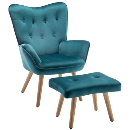Ohrensessel mit Hocker – Samt Relaxsessel Pfauengrün