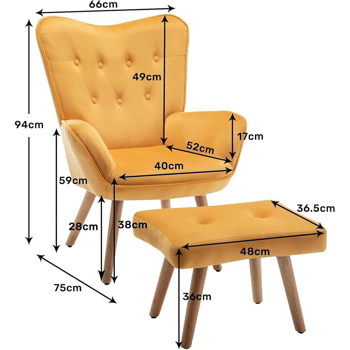 Ohrensessel mit Hocker – Gelber Samt Relaxsessel Wohnzimmer