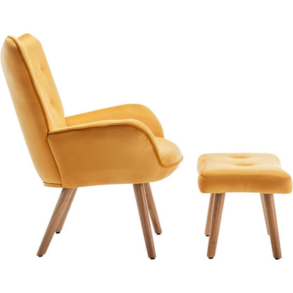 Ohrensessel mit Hocker – Gelber Samt Relaxsessel Wohnzimmer